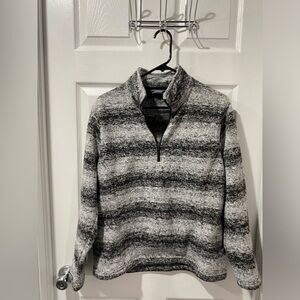 Lands End women’s, size L petite pull over zip sweater, fleece. Black and white